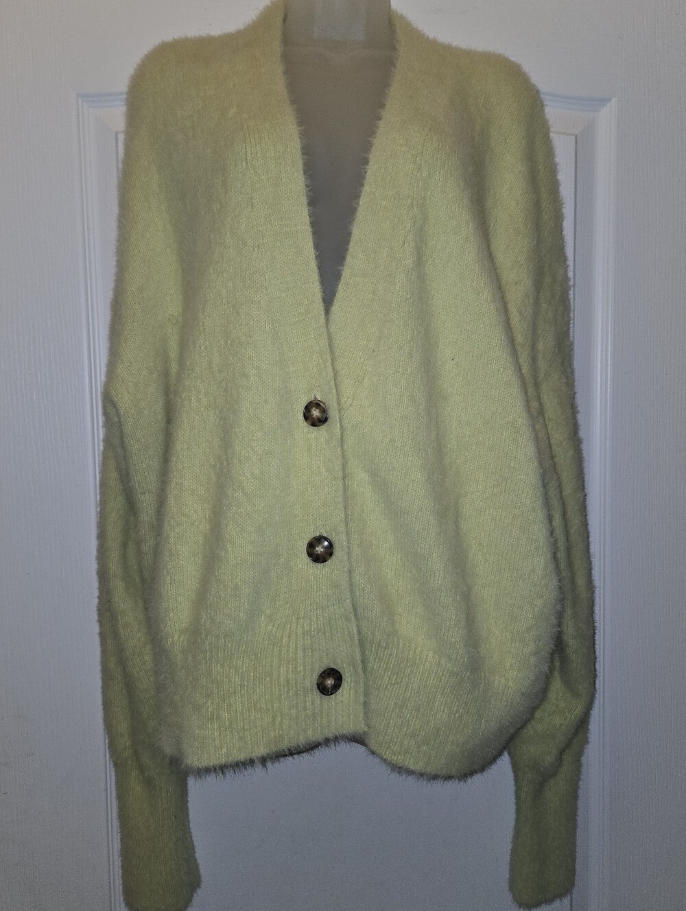 Urban Outfitters UO Thea Fuzzy Oversized Cardigan Sweater - Lime Green / Citron